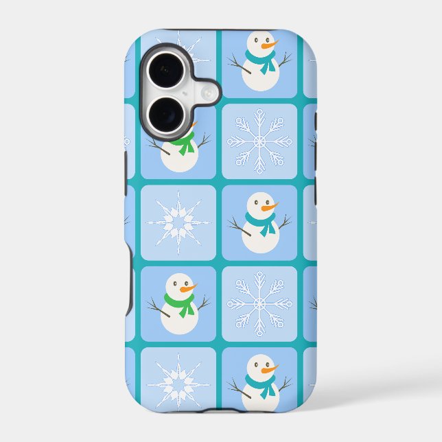 Winter checkered pattern snowman and snowflakes iphone case (Back)