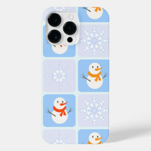 Winter checkered pattern snowman and snowflakes iPhone 14 pro max case