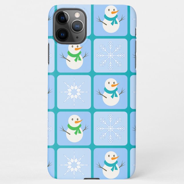 Winter checkered pattern snowman and snowflakes iPhone case (Back)