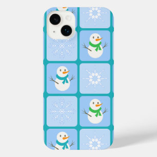 Winter checkered pattern snowman and snowflakes iPhone 14 plus case