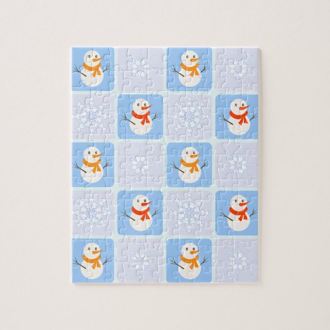 Winter checkered pattern snowman and snowflakes jigsaw puzzle (Vertical)