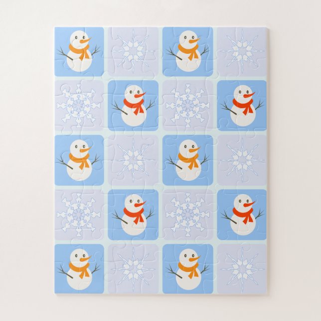 Winter checkered pattern snowman and snowflakes jigsaw puzzle (Vertical)