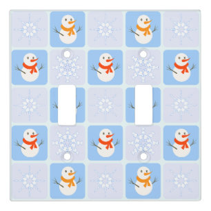 Winter checkered pattern snowman and snowflakes light switch cover