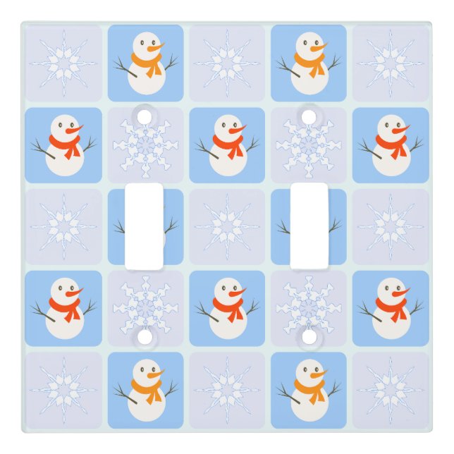 Winter checkered pattern snowman and snowflakes light switch cover (Front)