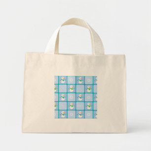 Winter checkered pattern snowman and snowflakes mini tote bag