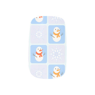 Winter checkered pattern snowman and snowflakes minx nail art