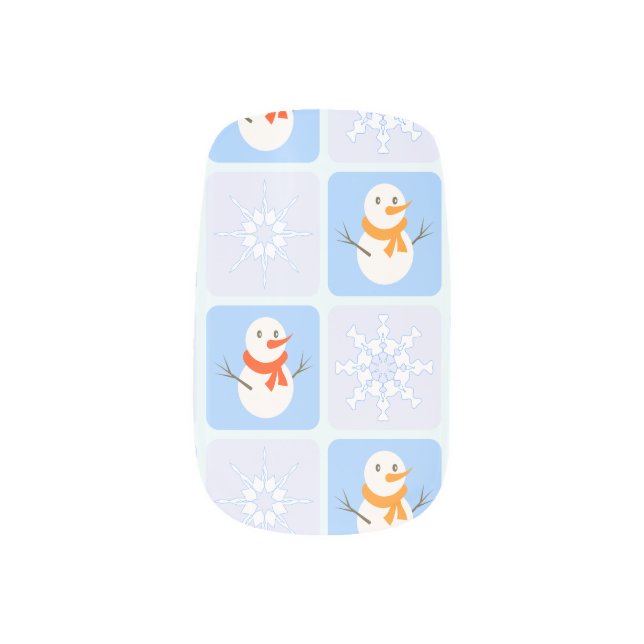 Winter checkered pattern snowman and snowflakes minx nail art (Left Thumb)
