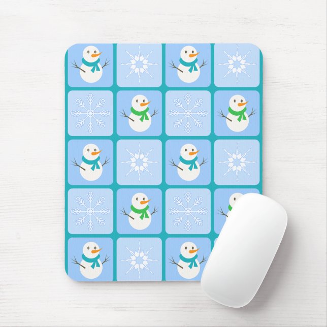 Winter checkered pattern snowman and snowflakes mouse pad (With Mouse)