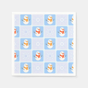 Winter checkered pattern snowman and snowflakes napkins