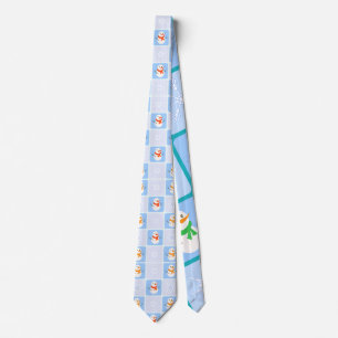 Winter checkered pattern snowman and snowflakes neck tie