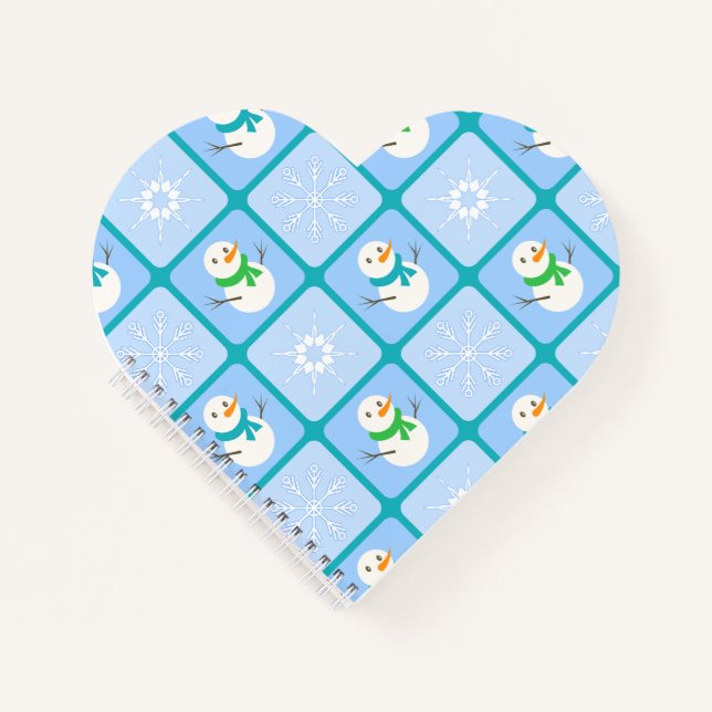 Winter checkered pattern snowman and snowflakes notebook (Front)