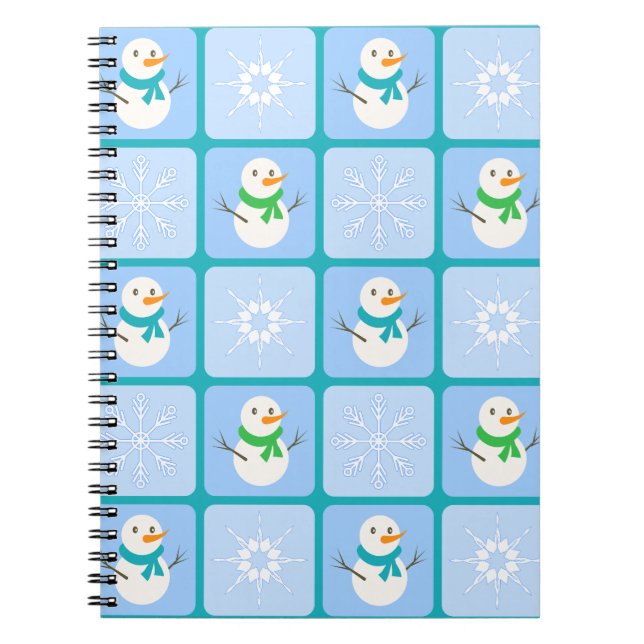 Winter checkered pattern snowman and snowflakes notebook (Front)