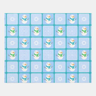 Winter checkered pattern snowman and snowflakes outdoor rug