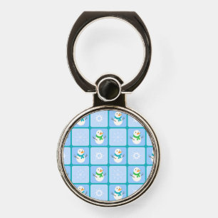Winter checkered pattern snowman and snowflakes phone ring stand