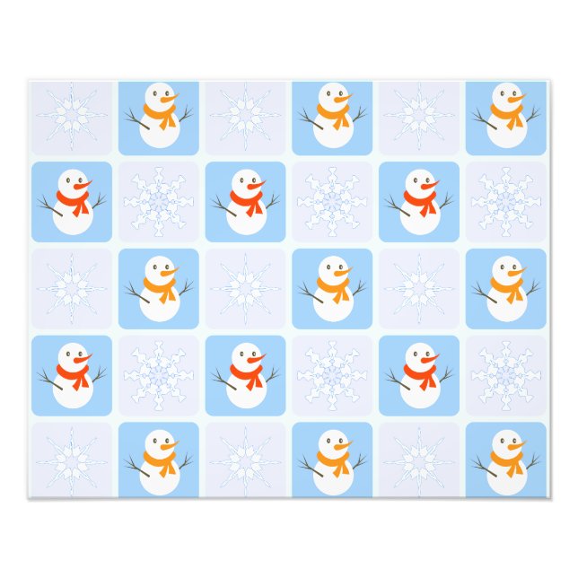 Winter checkered pattern snowman and snowflakes photo print (Front)