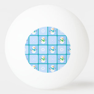 Winter checkered pattern snowman and snowflakes ping pong ball