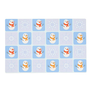 Winter checkered pattern snowman and snowflakes placemat
