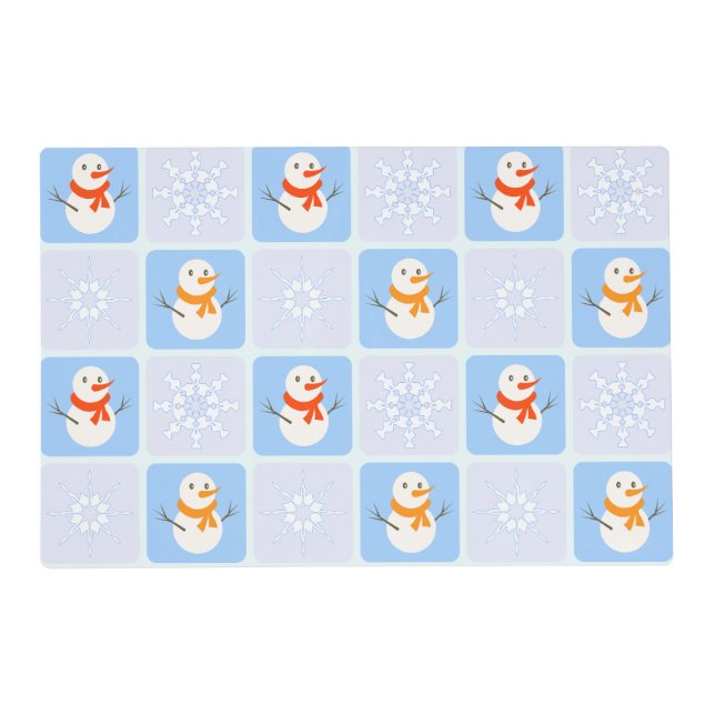 Winter checkered pattern snowman and snowflakes placemat (Front)