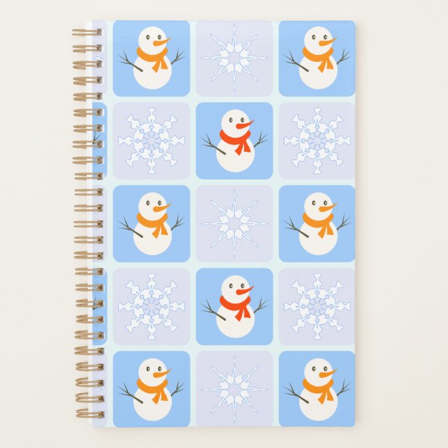 Winter checkered pattern snowman and snowflakes planner (Front)