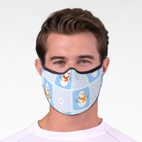 Winter checkered pattern snowman and snowflakes premium face mask