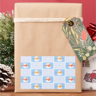 Winter checkered pattern snowman and snowflakes rectangular sticker
