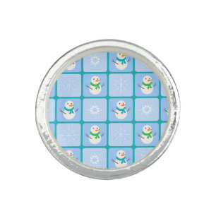 Winter checkered pattern snowman and snowflakes ring