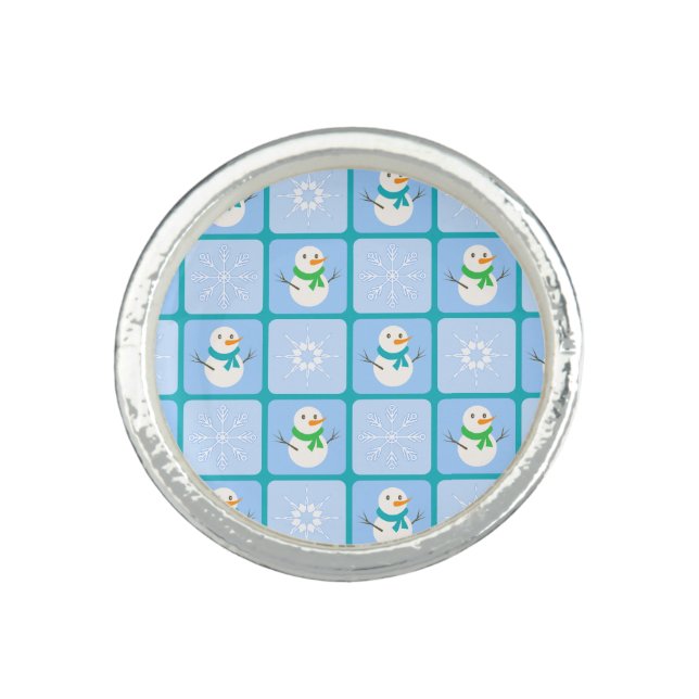 Winter checkered pattern snowman and snowflakes ring (Front)
