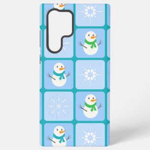 Winter checkered pattern snowman and snowflakes samsung galaxy s22 ultra case