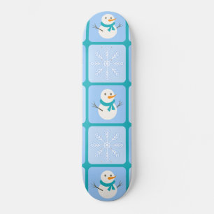 Winter checkered pattern snowman and snowflakes skateboard