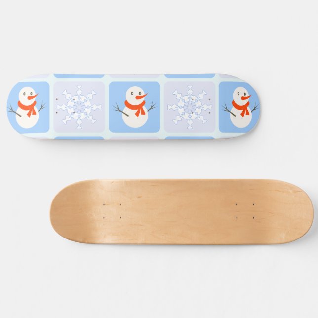 Winter checkered pattern snowman and snowflakes skateboard (Horz)