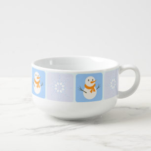 Winter checkered pattern snowman and snowflakes soup mug