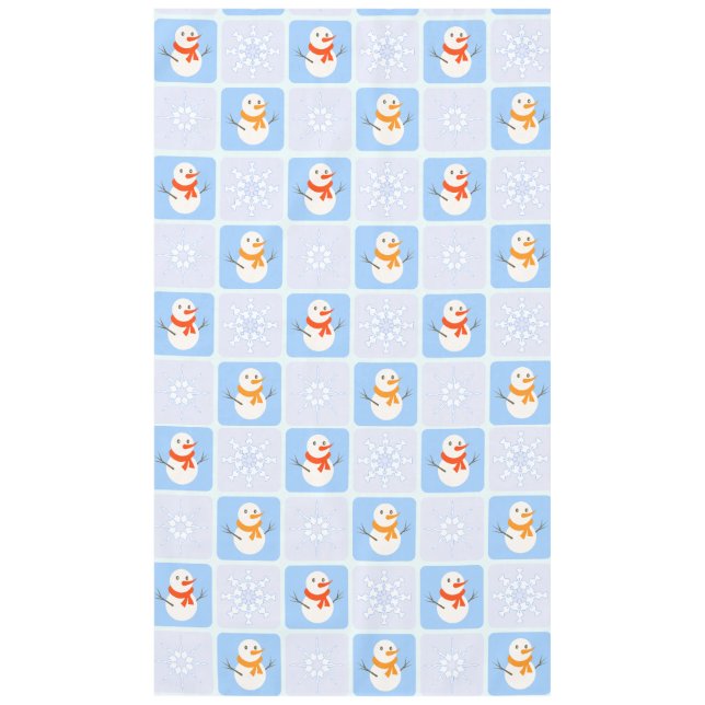 Winter checkered pattern snowman and snowflakes tablecloth (Front)