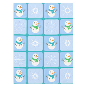 Winter checkered pattern snowman and snowflakes tablecloth