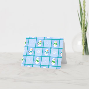 Winter checkered pattern snowman and snowflakes thank you card