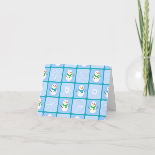 Winter checkered pattern snowman and snowflakes thank you card (Front)