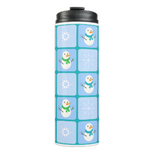 Winter checkered pattern snowman and snowflakes thermal tumbler
