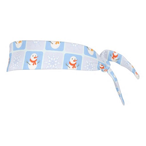 Winter checkered pattern snowman and snowflakes tie headband