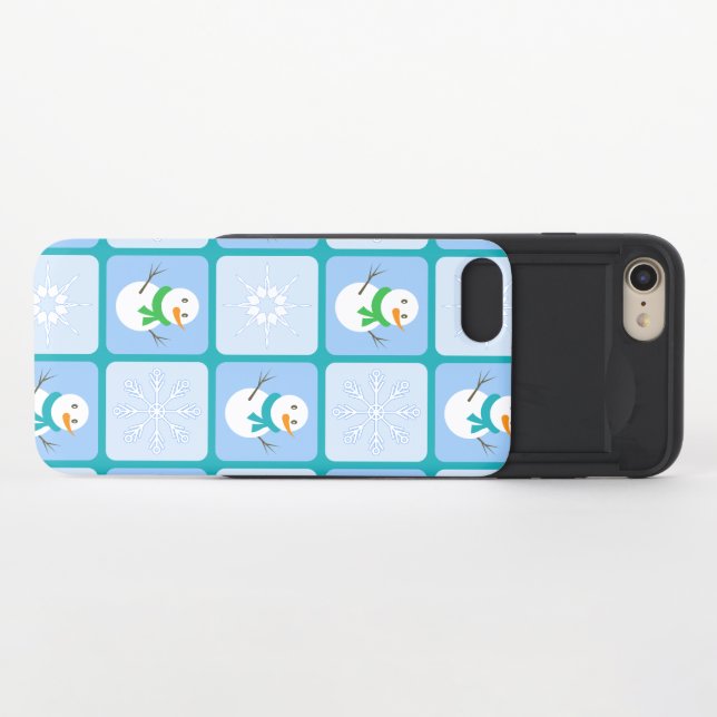 Winter checkered pattern snowman and snowflakes uncommon iPhone case (Open)
