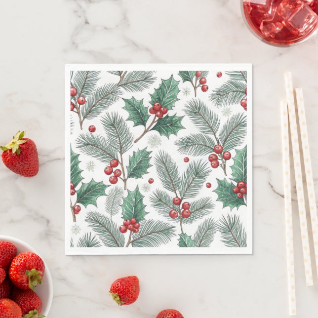 Winter Cherries Christmas Holiday Pattern Napkins (Insitu)