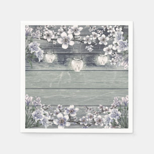 Winter Cherry Blossom Branches & Lanterns Rustic Napkins