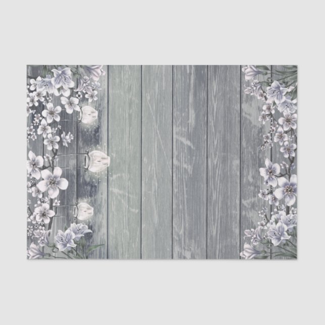 Winter Cherry Blossom Branches & Lanterns Wedding Tissue Paper (Front)