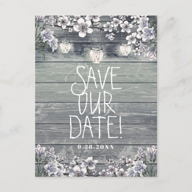 Winter Cherry Blossom & Lanterns Save The Date Announcement Postcard (Front)
