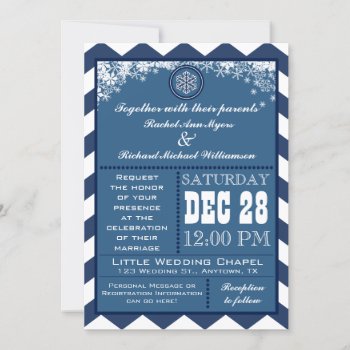 Winter Chevron Pattern Snowflake Wedding Invite by aaronsgraphics at Zazzle