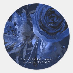 Winter Chic Floral Blue Rose Bold Wedding Favor Classic Round Sticker