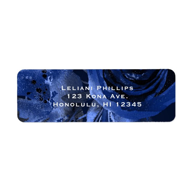 Winter Chic Floral Blue Rose Bold Wedding Modern Label (Front)