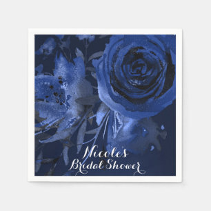 Winter Chic Floral Blue Rose Bold Wedding Paper Napkins