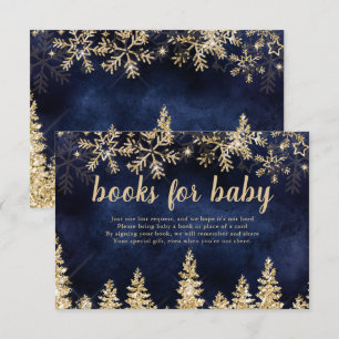 Winter chic gold snow pine navy books for baby enclosure card