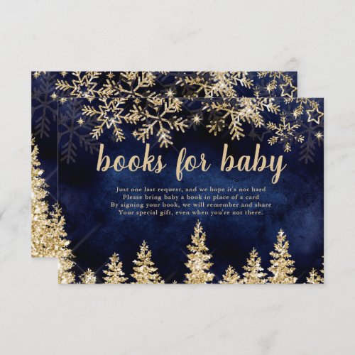 Winter chic gold snow pine navy books for baby enclosure card