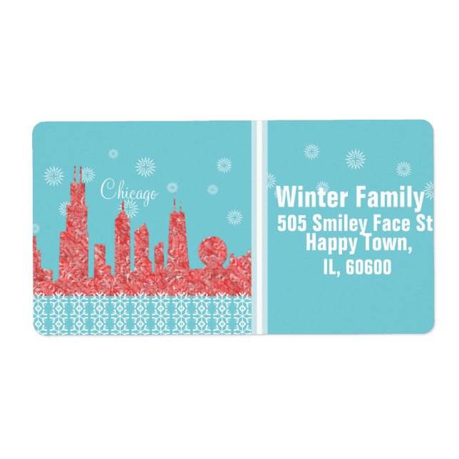 WInter Chicago Skyline shipping address labels (Front)