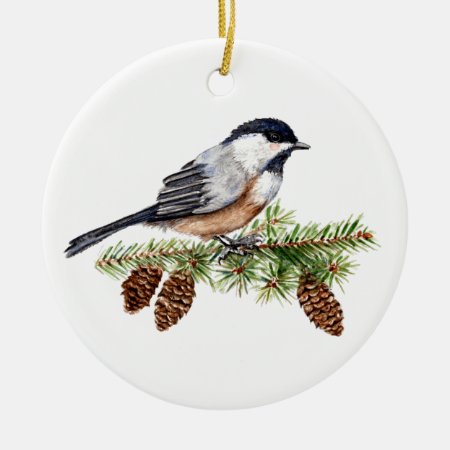 Winter Chickadee Ceramic Ornament